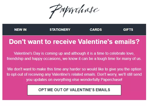 paperchase widget opt out of valentines newsletter
