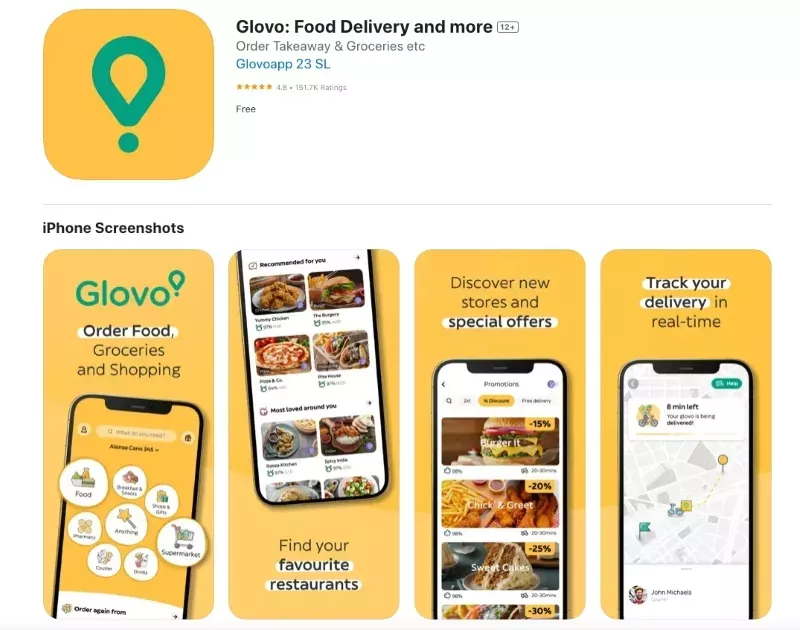 Пример 3 Приложение Glovo: доставка на храна и др.