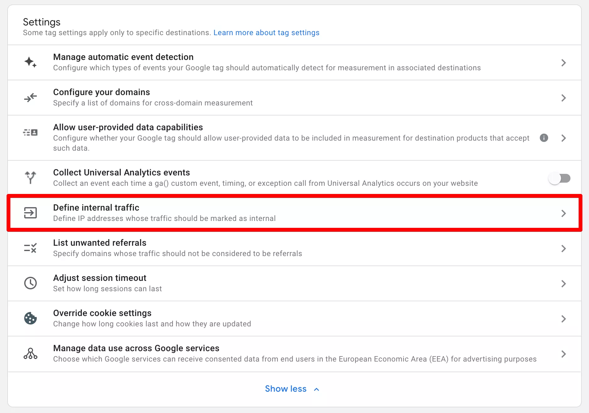 След това изберете &bdquo;Define Internal Traffic&ldquo; (Определяне на вътрешния трафик).