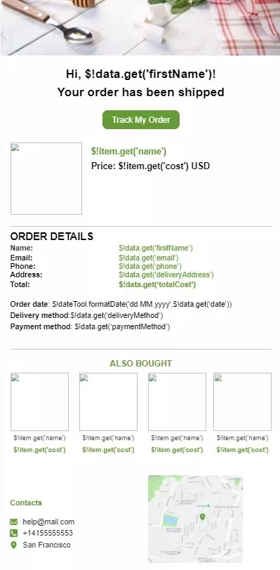 email template with velocity variables