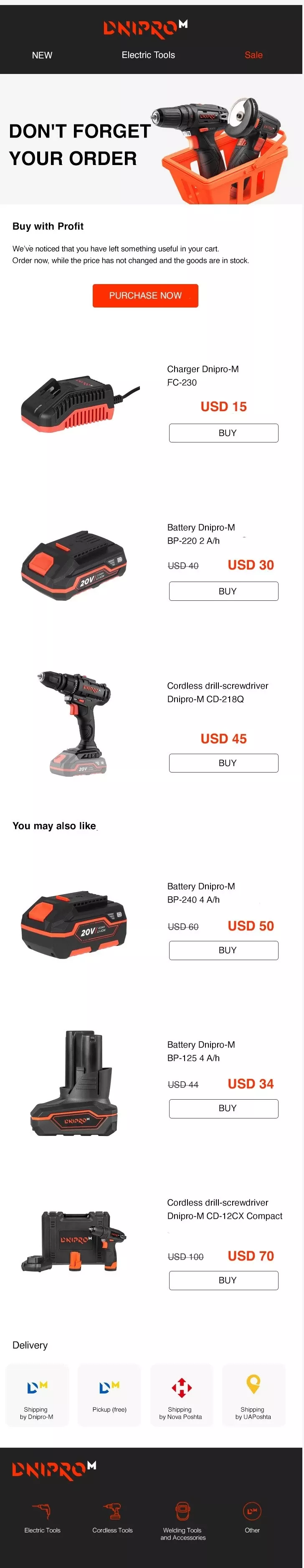 dnipro-m abandoned cart email example with products