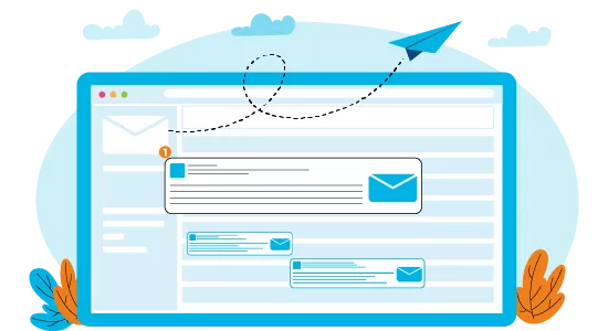 email marketing with flying paper plane flat illustration