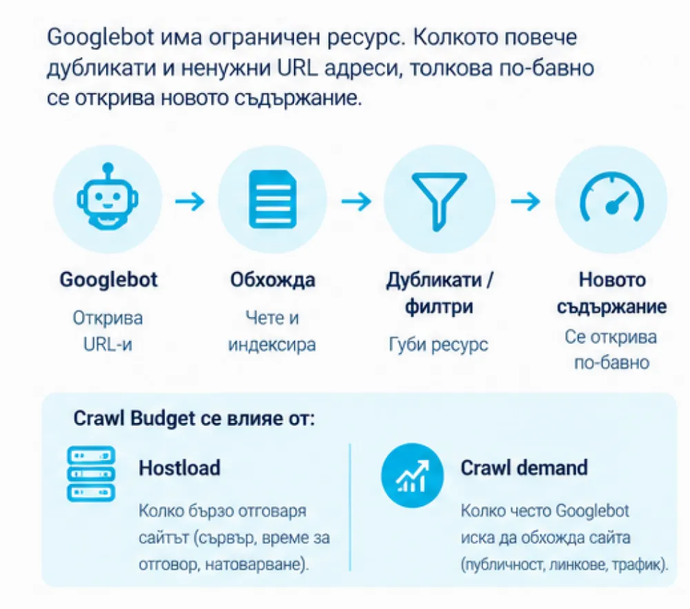 Каноничната страница се обхожда най-редовно. Дубликатите се обхождат по-рядко, за да се намали натоварването върху сайта.[13]