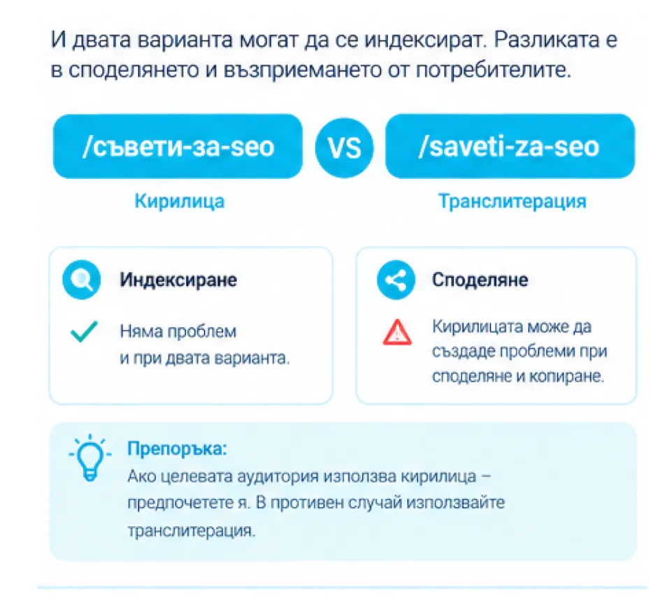 Google допълва: използвайте един език за съдържанието и навигацията на всяка страница и избягвайте паралелни преводи един до друг.[8]
